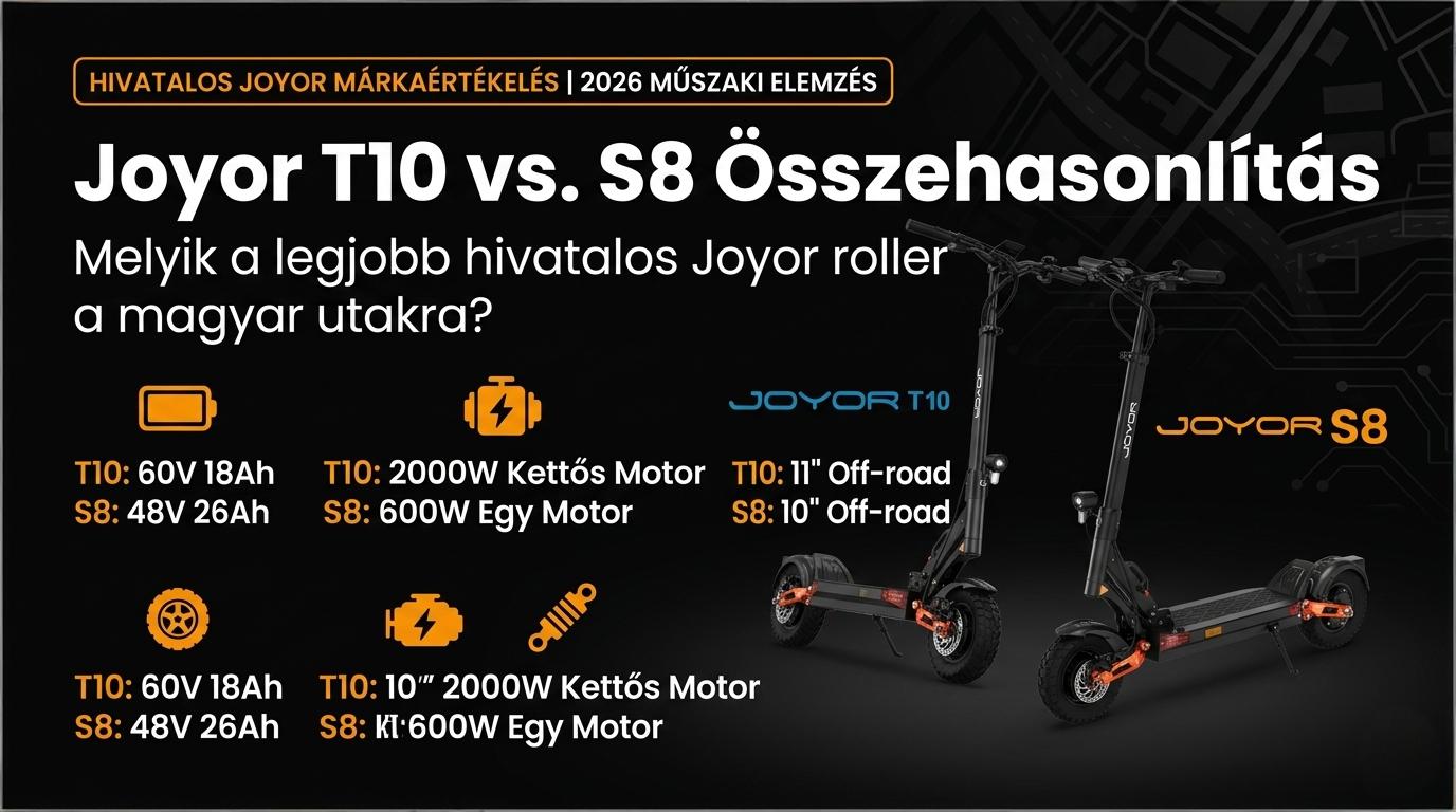 Joyor T10 vs. S8 Összehasonlítás: Melyik a legjobb hivatalos Joyor roller a magyar utakra?