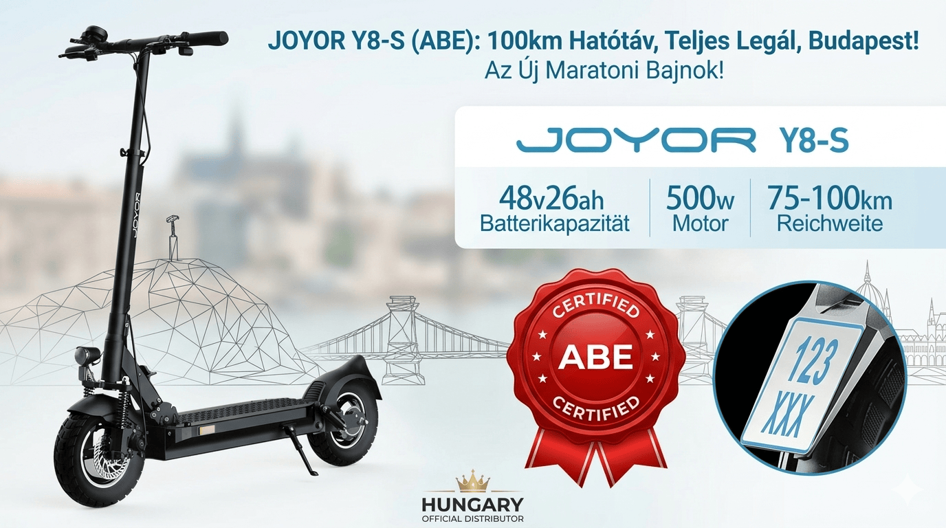 Joyor Y8-S ABE Teszt: A Legális 100 km-es Hatótáv Királya (2026)
